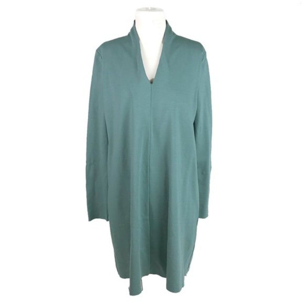Cos M Medium Flared V Neck Dress Sage Green - Picture 2 of 8